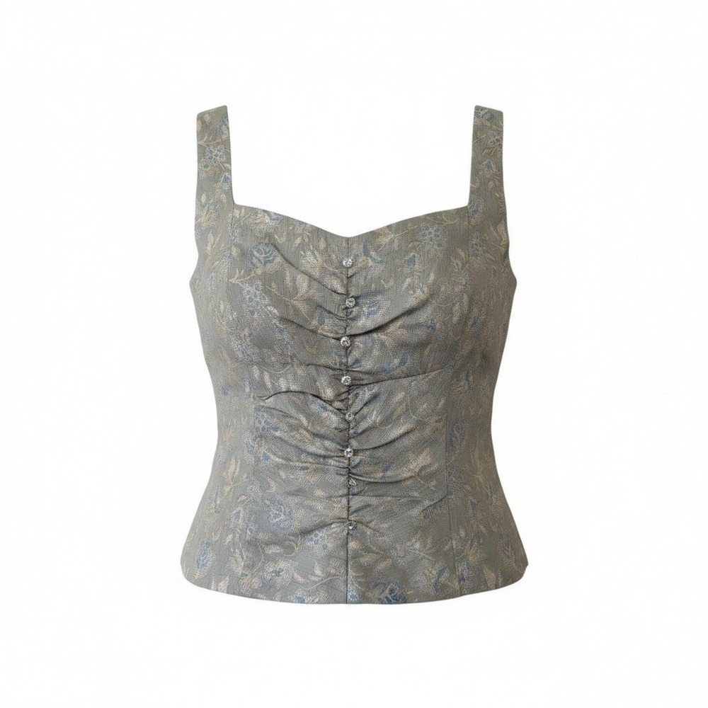 VTG J.R Nites By Corset Silver Floral Shimmer Top 90s y2k Rhinestone Size 16